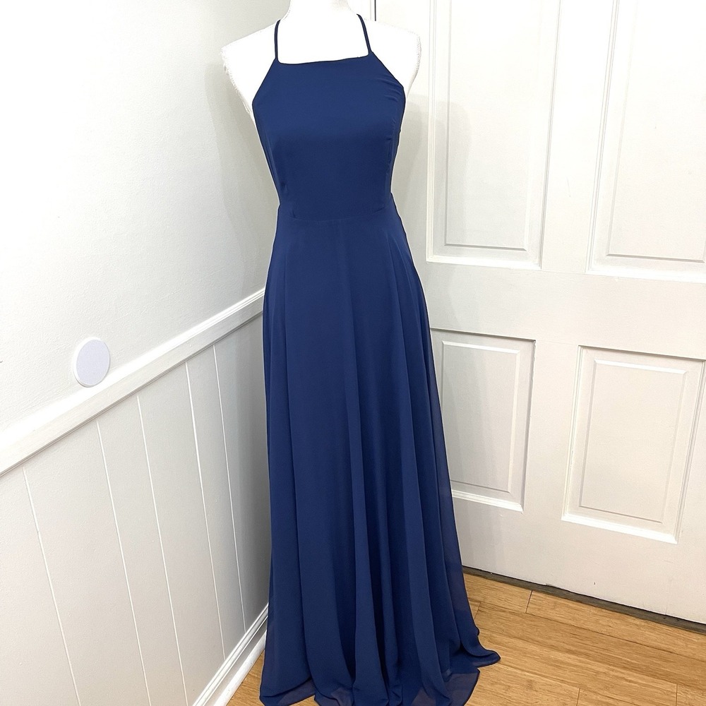Lulu's Navy Floor Length Formal Dress Size Small